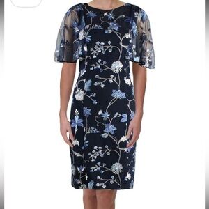 Lauren Ralph Lauren Floral Embroidered Navy Dress